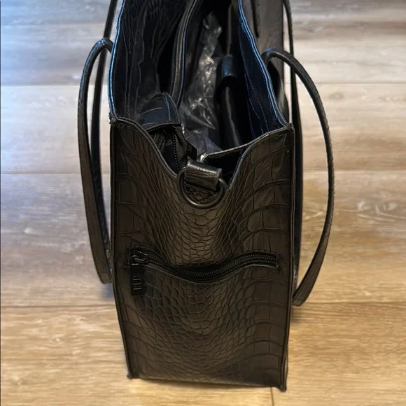 BEIS Black Structured Tote Bag with Crocodile Texture - Picture 5 of 8